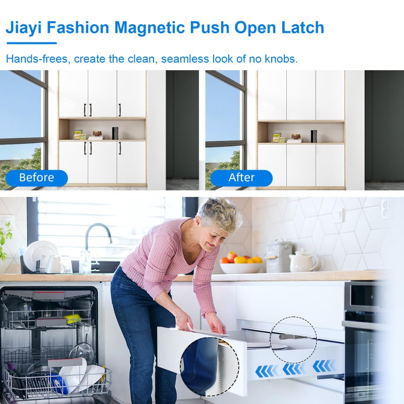 Jiayi Cabinet Latch Magnetic Push Catch 20 Pack Push to Open Cabinet Hardware Spring Release Push Touch Latch Heavy Duty Kitchen Door Push Release Latch for Drawer Closure Push Catch Press Out Latch - Image 4